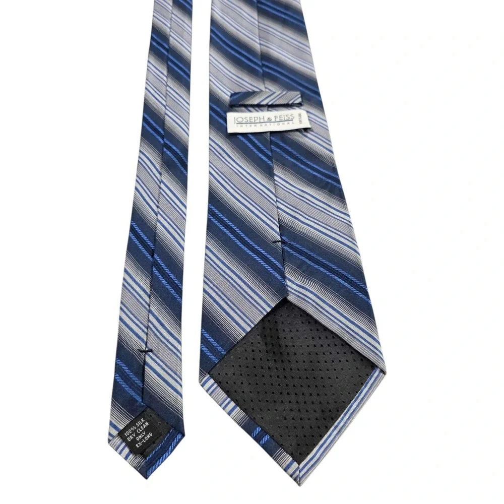 Joseph & Feiss‎ Striped Silk Tie Blue Gray Men's Formal Necktie Designer Estate